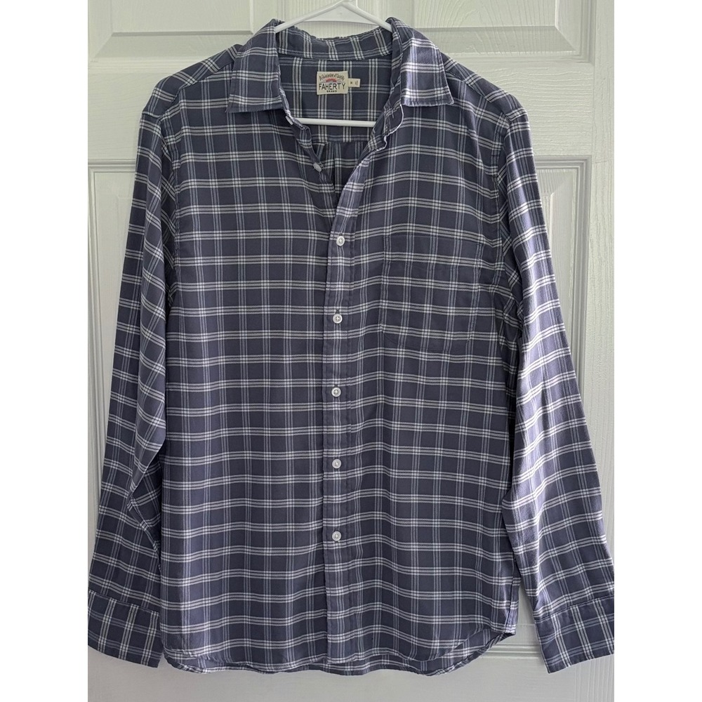 Faherty Brushed Twill Shirt Size‎ M Blue Plaid MWF2603 Long Sleeve